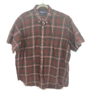 Ralph Lauren Shirt Mens‎ 2XL Red Green Plaid Blaire Short Sleeve 100% Cotton